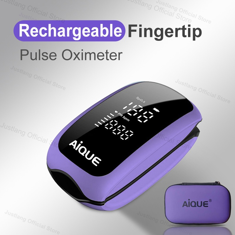 Pulse Oximeter Fingertip Rechargeable - AiQUE Purple Rechargeable Oximeter Medical Strap